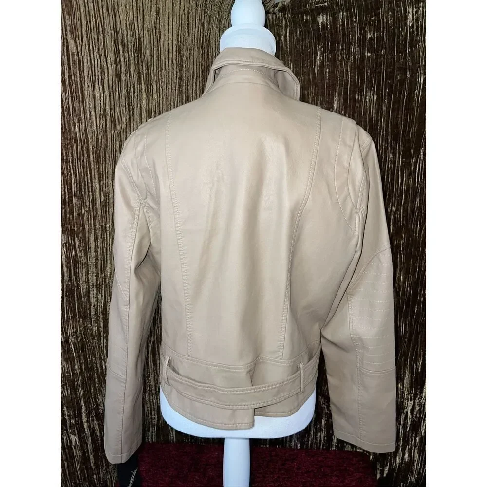 NEW Women’s Faux Leather Tan Moto Jacket XL - Picture 8 of 8